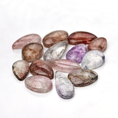 Super Seven Smooth Mix Shape Cabochons | Natural Melody Stone for Jewelry Making - 14 Pieces