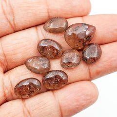 Natural Garnet Inclusions in Quartz Cabochons | Earth-Captured Elegance - 8 Pieces