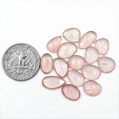 Rose Quartz Rose Cut Cabochons | Freeform Soft Pink Gemstones for Jewelry & Healing - 15 Pieces