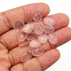 Rose Quartz Rose Cut Cabochons | Freeform Soft Pink Gemstones for Jewelry & Healing - 15 Pieces