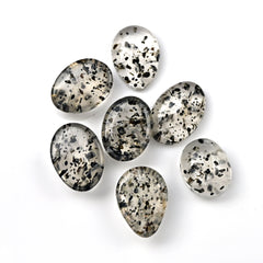 Black Dot Rutile Smooth Cabochons | Freeform Gems with Natural Inclusions For Jewelry Making - 7 pieces