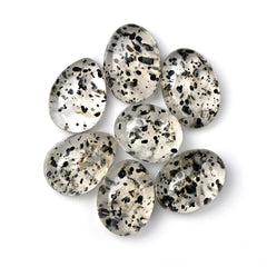 Black Dot Rutile Smooth Cabochons | Freeform Gems with Natural Inclusions For Jewelry Making - 7 pieces