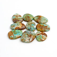 Raw-Cut Nevada Turquoise Rosecut Gemstone | Untamed Desert Beauty For Jewelry Making - 9 Pieces