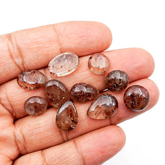Garnet in Quartz Cabochons | Freeform Natural Gemstones For Jewelry - 10 Pieces
