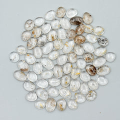 Herkimer Diamond Cabochons | Oval Clear Quartz for Jewelry Making - 70 Pieces