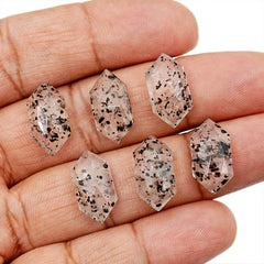 Black Dot Quartz Rosecut | Freeform Hexagon Gemstone for Statement Jewelry