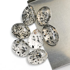 Black Dot Rutile Smooth Cabochons | Freeform Gems with Natural Inclusions For Jewelry Making - 7 pieces