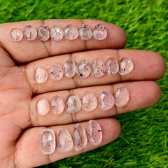 Pink Dot Rutile Rosecut Cabochons | Rare Mix Gems with Natural Inclusions - 24 pieces