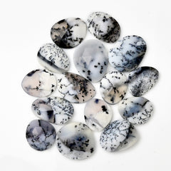 Winter Branches – Dendritic Agate Rosecut Cabochons | Freeform Cuts - 15 Pieces