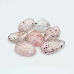 Pink Dot Rutile Rosecut Cabochons | Rare Mix Gems with Natural Inclusions - 7 pieces