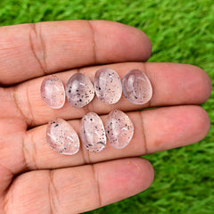 Pink Dot Rutile Smooth Cabochons | Rare Freeform Gems with Natural Inclusions - 7 pieces