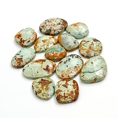 Natural Nevada Turquoise Rosecut Gemstones | Rustic Cabochons for Artisan Jewelry - 13 Pieces