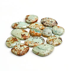 Natural Nevada Turquoise Rosecut Gemstones | Rustic Cabochons for Artisan Jewelry - 13 Pieces