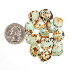 Natural Nevada Turquoise Rosecut Gemstones | Rustic Cabochons for Artisan Jewelry - 13 Pieces