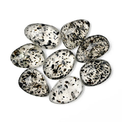 Black Dot Quartz Rosecut Cabochons | Freeform Galaxy-Inspired Gems For Jewelry Making - 8 Pieces