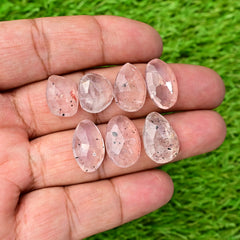 Pink Dot Rutile Rosecut Gemstones | Rare Mix Cabochons with Natural Inclusions - 7 pieces