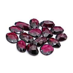 Rhodolite Garnet Rose Cut Cabochons | Deep Plum Pink Faceted Freeform Gems - 15 Pieces
