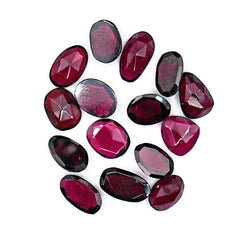 Rhodolite Garnet Rose Cut Cabochons | Deep Plum Pink Faceted Freeform Gems - 15 Pieces