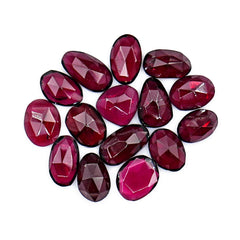 Rhodolite Garnet Rose Cut Cabochons | Deep Plum Pink Faceted Freeform Gems - 15 Pieces