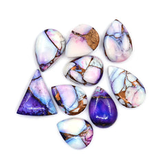 Kingman Purple Dahlia Mohave Turquoise Cabochons | Mix Shape Gemstones for Jewelry - 9 Pieces