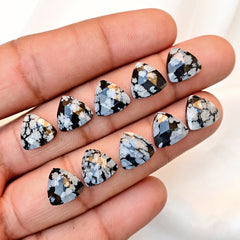 Snowflake Obsidian Rose Cut Smooth Cabochons | Freeform Shape Polished Stones for Jewelry Making - 10 Pieces