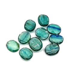 Oval Cut Emerald Green Kyanite | Rose Cut Flat Back Gemstones For Jewelry - 10 Pieces