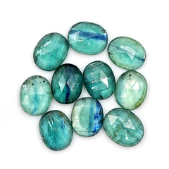 Oval Cut Emerald Green Kyanite | Rose Cut Flat Back Gemstones For Jewelry - 10 Pieces