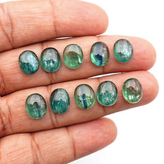 Smooth Oval Cut Green Gemtones | Emerald Green Kyanite Cabochons For Jewelry Making - 10 Pieces
