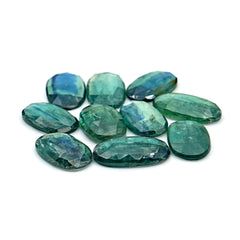 Oval Rose Cut Cabochons | Emerald Green Kyanite For Jewelry Making - 10 Pieces