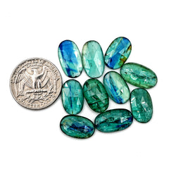 Oval Rose Cut Cabochons | Emerald Green Kyanite For Jewelry Making - 10 Pieces