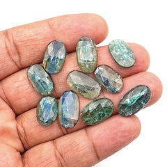 Oval Rose Cut Cabochons | Emerald Green Kyanite For Jewelry Making - 10 Pieces