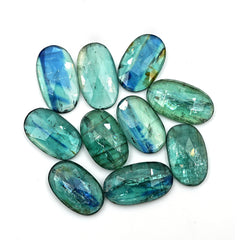 Oval Rose Cut Cabochons | Emerald Green Kyanite For Jewelry Making - 10 Pieces