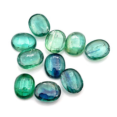 Green Kyanite Gemstone Cabochon | Smooth Oval Cut Gemstones With Flat Back - 10 Pieces