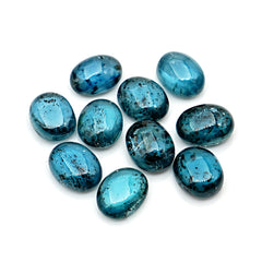 Teal Moss Kyanite Smooth Cabochons | Oval Cut Gemstones For Jewelry Making - 10 Pieces
