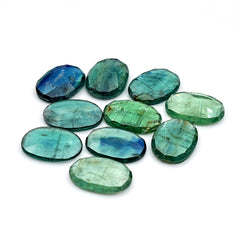Rose Cut Emerald Green Kyanite | Flat Back Oval Cut Gemstones For Jewelry - 10 Pieces