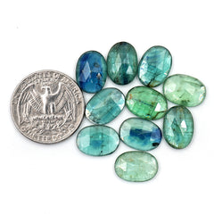 Rose Cut Emerald Green Kyanite | Flat Back Oval Cut Gemstones For Jewelry - 10 Pieces