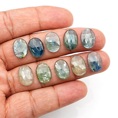 Rose Cut Emerald Green Kyanite | Flat Back Oval Cut Gemstones For Jewelry - 10 Pieces