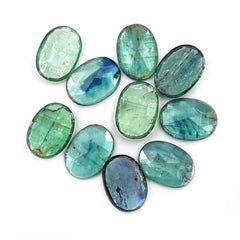 Rose Cut Emerald Green Kyanite | Flat Back Oval Cut Gemstones For Jewelry - 10 Pieces