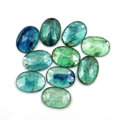 Rose Cut Emerald Green Kyanite | Flat Back Oval Cut Gemstones For Jewelry - 10 Pieces