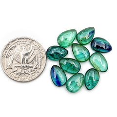 Emerald Green Kyanite Smooth Cabochon | Pear Cut Stone for Custom Jewelry - 10 Pieces