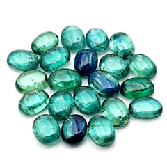 Emerald Green Kyanite Smooth Cabochon | Flat Back Oval Gemstone For Jewelry Making - 20 Pieces