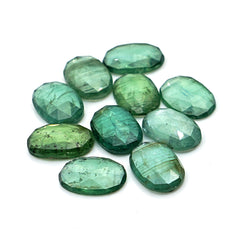 Green Kyanite Rose Cut Cabochons | Faceted Oval Gems for Jewelry Making - 10 pieces