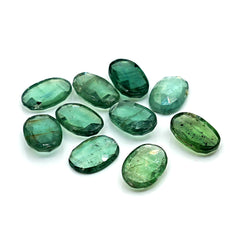 Green Kyanite Rose Cut Cabochons | Faceted Oval Gems for Jewelry Making - 10 pieces