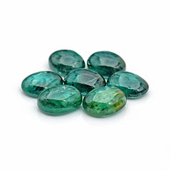 Emerald Green Kyanite Smooth Cabochon | Oval Cut Gemstone for Personalized Jewelry - 7 Pieces