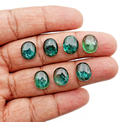 Emerald Green Kyanite Smooth Cabochon | Oval Cut Gemstone for Personalized Jewelry - 7 Pieces