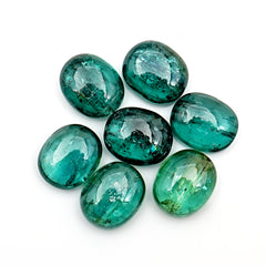 Emerald Green Kyanite Smooth Cabochon | Oval Cut Gemstone for Personalized Jewelry - 7 Pieces