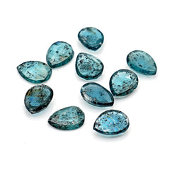 Natural Pear Cut Teal Moss Kyanite Gemstone | Rose Cut Cabochons For Jewelry Making - 10 Pieces