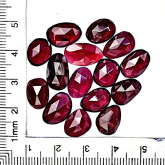 Rhodolite Garnet Rose Cut Cabochons – Deep Plum Pink Freeform Faceted Gems - 15 Pieces