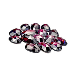 Rhodolite Garnet Rose Cut Cabochons – Deep Plum Pink Freeform Faceted Gems - 15 Pieces