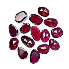 Rhodolite Garnet Rose Cut Cabochons – Deep Plum Pink Freeform Faceted Gems - 15 Pieces